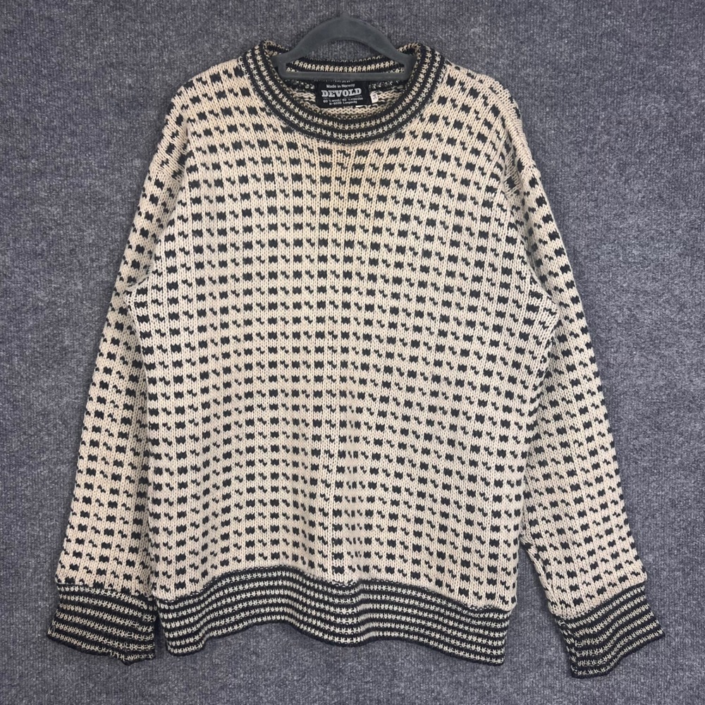 Vintage Devold Wool Birds eye Sweater Mens 54 Made in Norway Nordic Knit